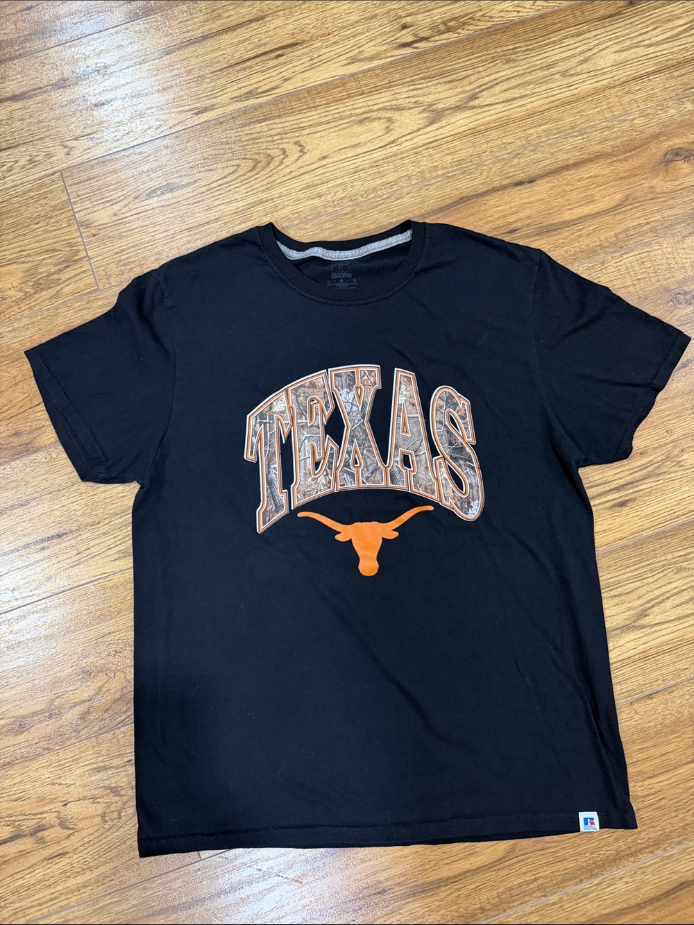 Russell Athletic Black Short-Sleeve Texas Graphic Tee with Orange Longhorn